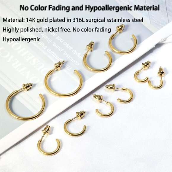 Minimalist Hoop Earrings Set 14K Gold Silver Hypoallergenic Lightweight - Picture 7 of 7